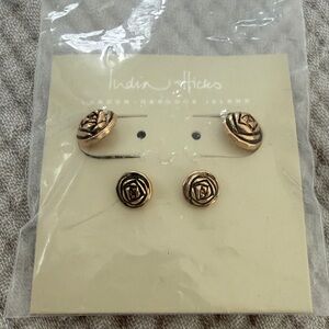 INDIA HICKS Rose Garden Antique Gold Earrings 2 Sets - Small & Large